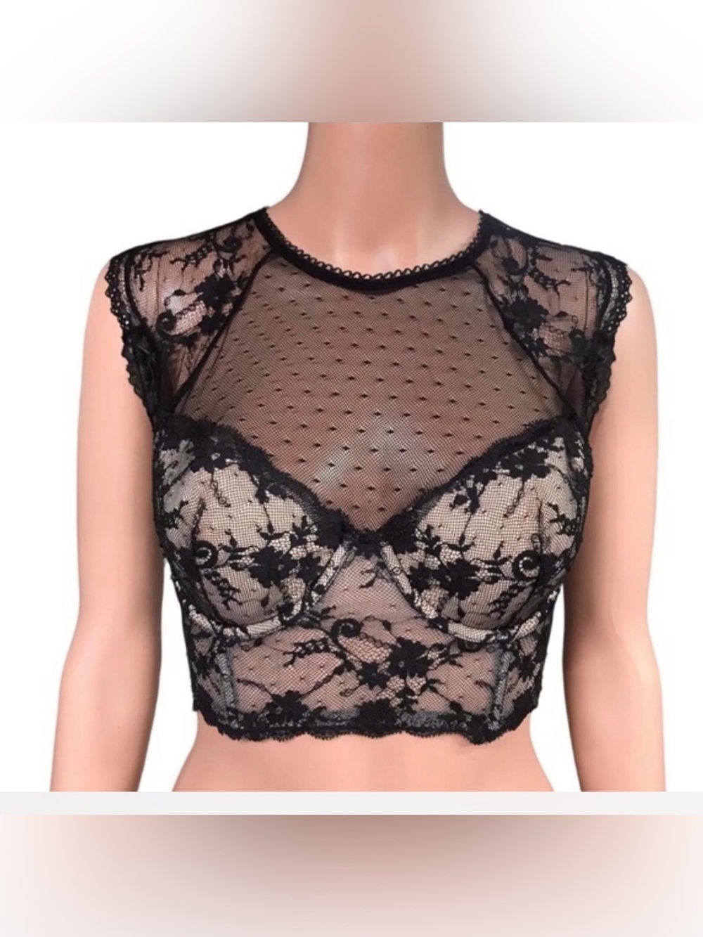 Victoria's Secret Dream Angels Black Lace Corset Top Bra Demi Cup 34C